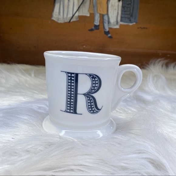 Anthropologie White Coffee Mug With Black Stylized Monogram "R" On Front - Picture 1 of 8